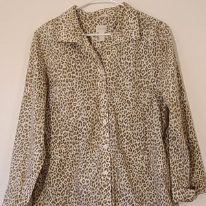 Chico's Shirt/Blouse, Size 3, Large, Tan and Cream Leopard print.
